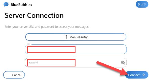 Ввод данных сервера и подключение к нему из десктоп‑клиента