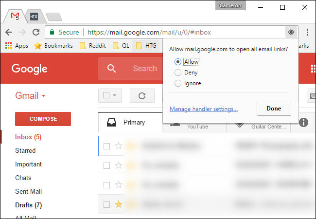Иконка обработчика в адресной строке для установки приложения по умолчанию
