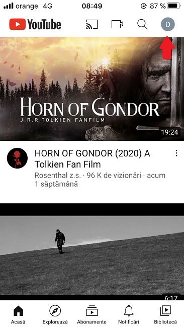 Значок аккаунта в iOS-приложении YouTube