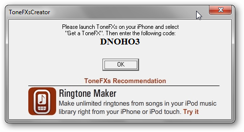 Confirmation d'envoi et génération d'un code pour récupérer le son sur iPhone
