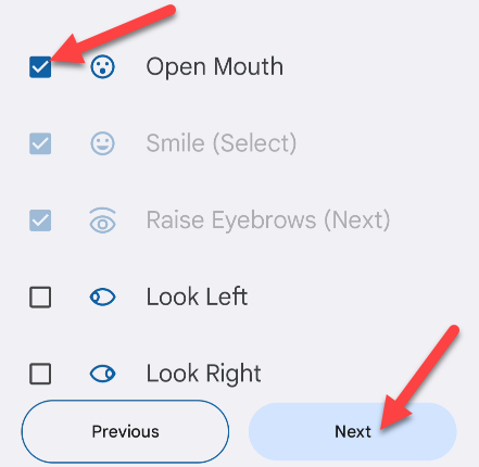 Выбор жеста для паузы сканирования