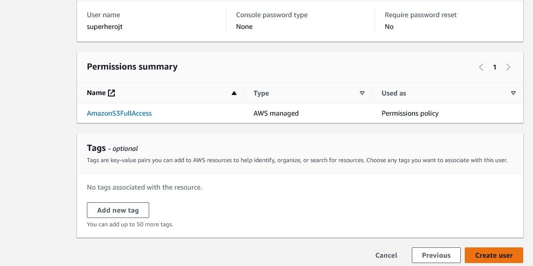 Страница обзора созданного IAM‑пользователя