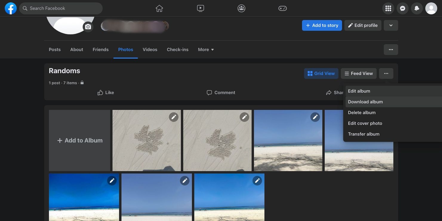 Скачивание альбома в Facebook