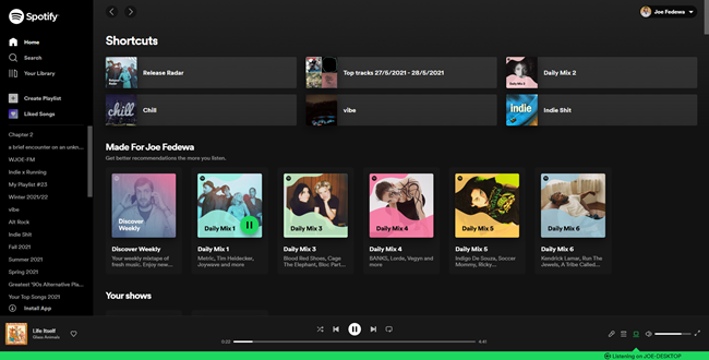 Интерфейс Spotify Web Player в браузере