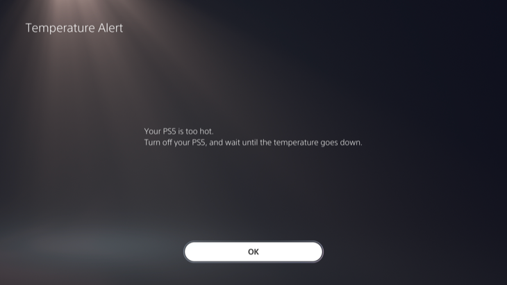 On-screen warning that your PS5 is too hot