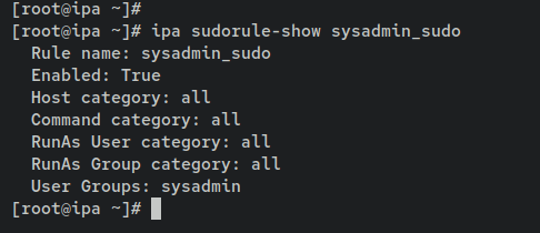 Проверка содержимого sudo-правила sysadmin_sudo