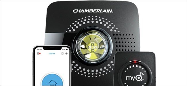 Chamberlain MyQ Garage Hub, датчик наклона и приложение на телефоне.