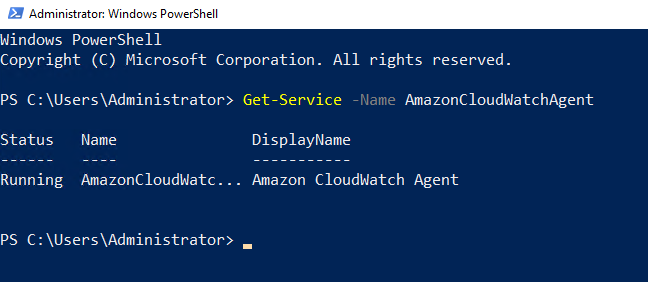 PowerShell: служба AmazonCloudWatchAgent запущена