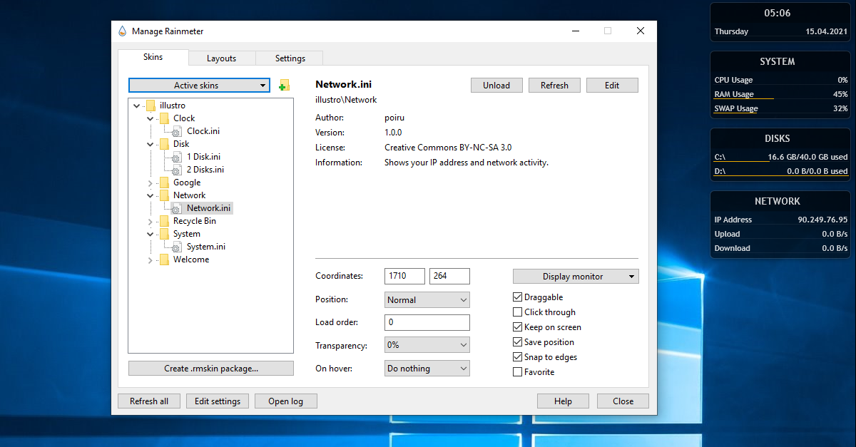Rainmeter предлагает стильные современные виджеты для Windows 10
