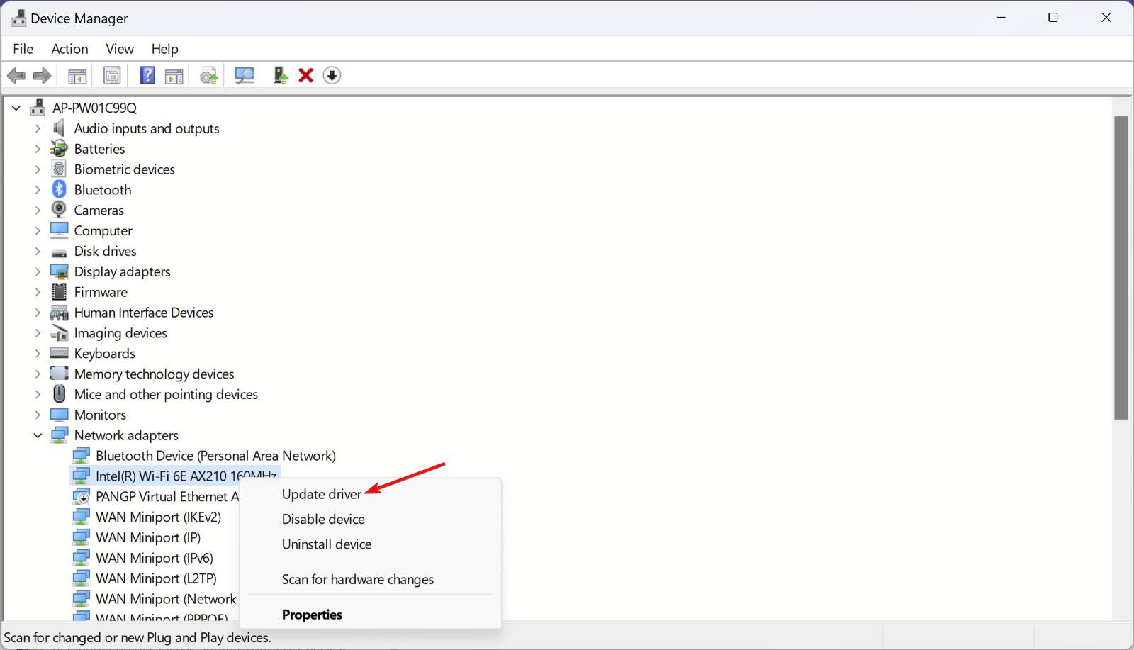 Обновление драйвера в Диспетчере устройств