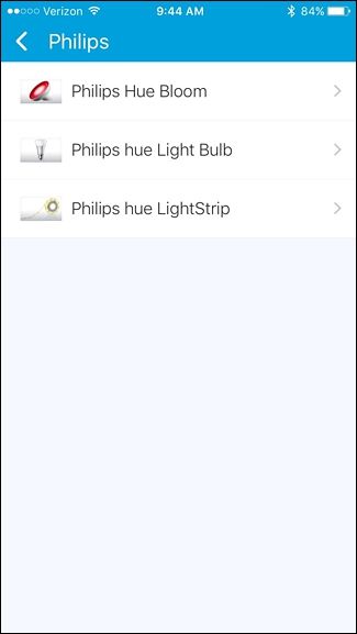 Выбор устройства Philips hue Light Bulb