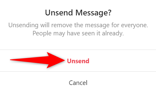 Подтвердите действие «Unsend».