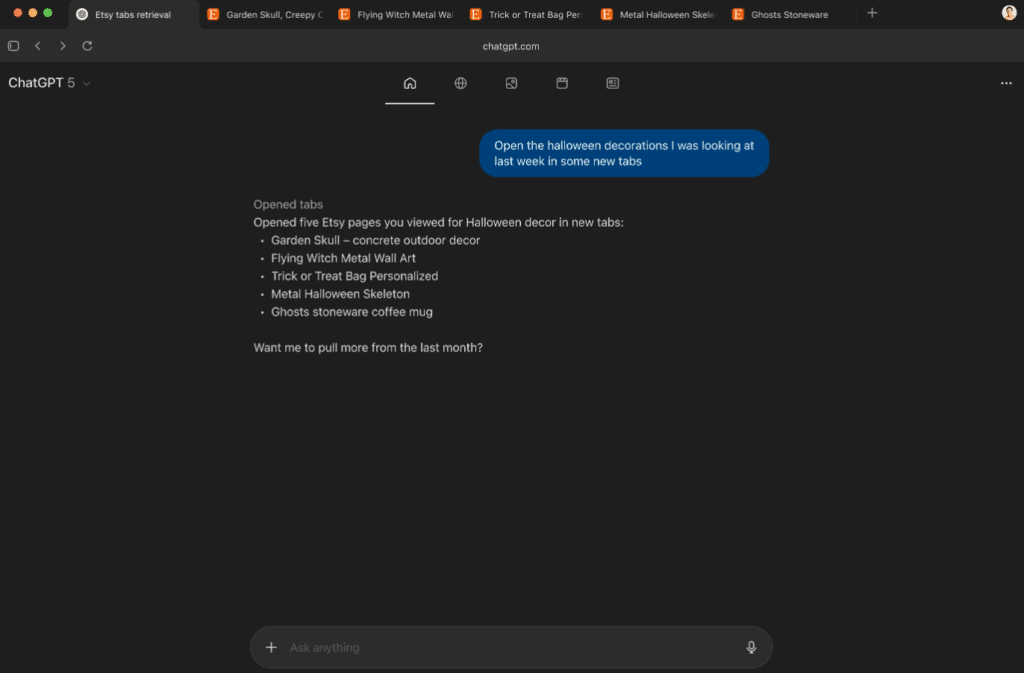 Agent Mode: панель действий и разрешений ChatGPT