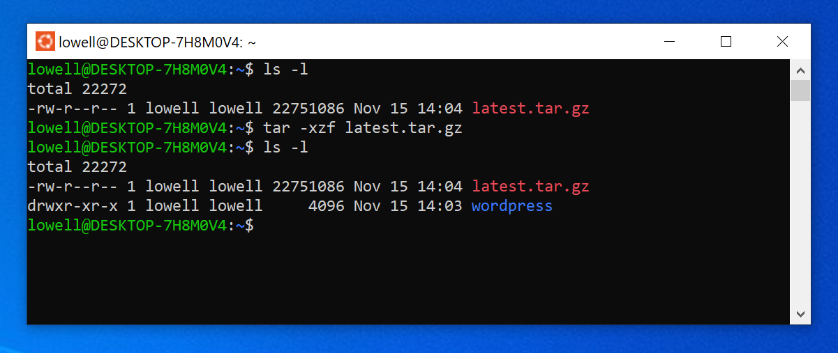 Запуск команды tar в Ubuntu под WSL