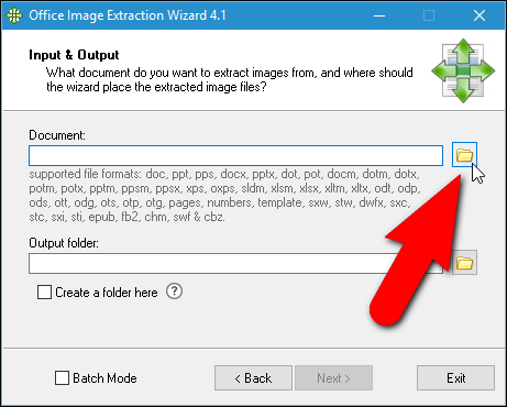 Выбор документа для извлечения изображений с помощью мастера