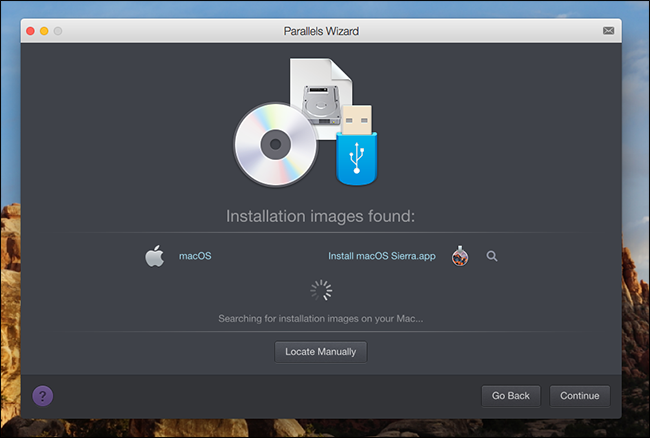 Обнаруженный образ macOS Sierra в Parallels