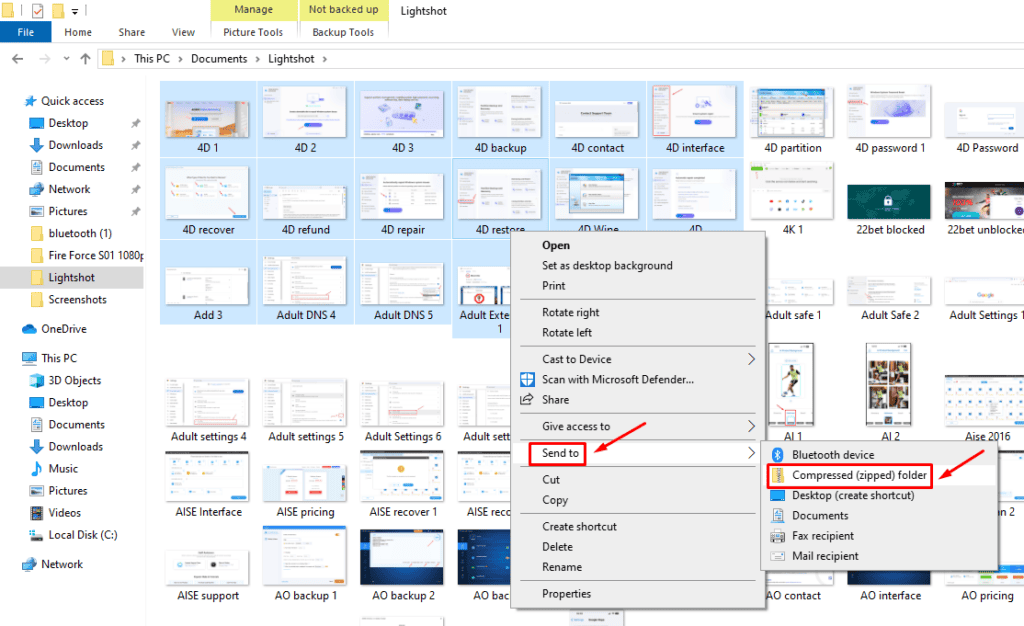 Значок создания сжатой папки