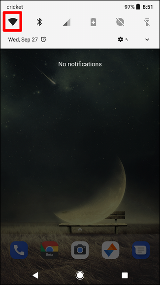 Скриншот экрана с быстрым доступом к настройкам Wi‑Fi