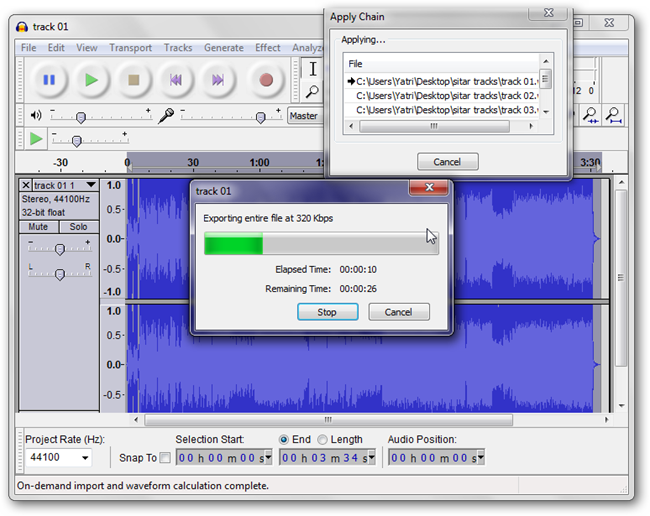 Процесс экспорта файлов в процессе выполнения