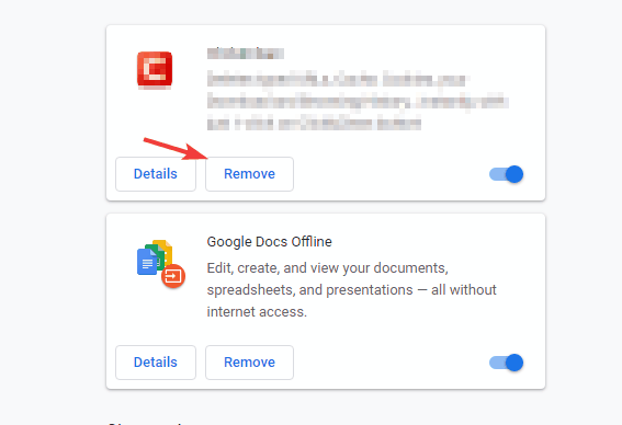 Список расширений с кнопкой удаления для Amazon Assistant