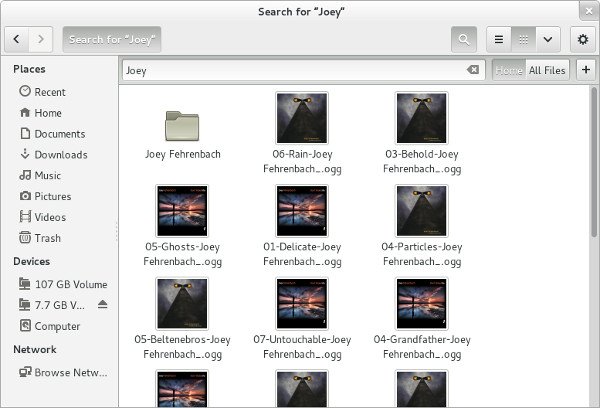 Окно поиска в Files