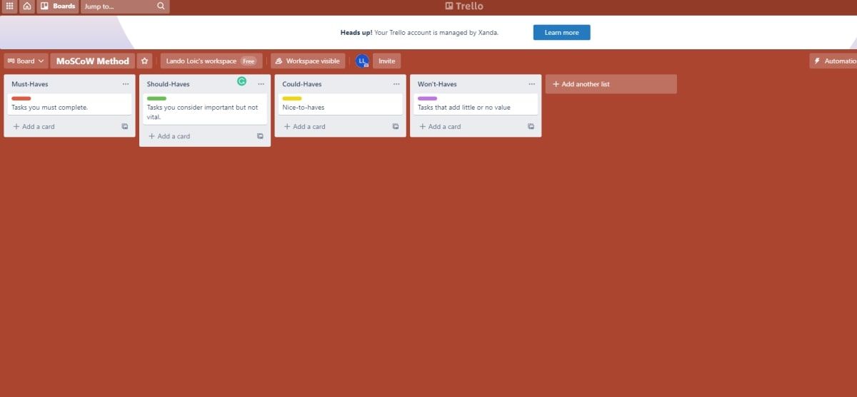 Скриншот доски Trello