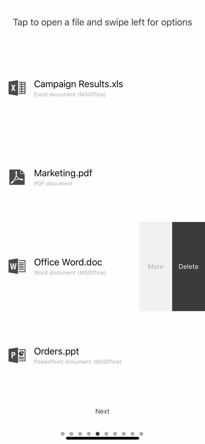 Example of FileApp's features