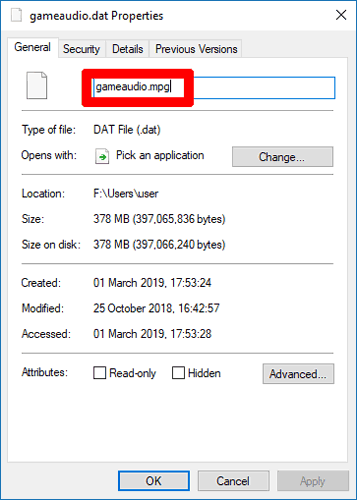 Окно свойств файла Windows, где можно переименовать расширение