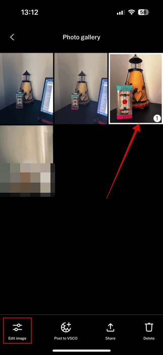 Выбор фото для редактирования в Capture