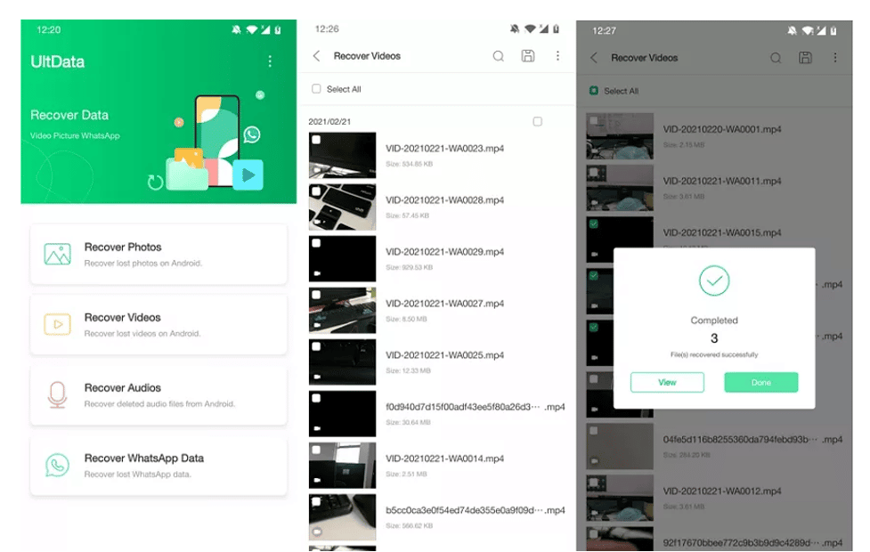 Screenshot: Mobile App-Scan und Vorschau wiederherstellbarer Fotos