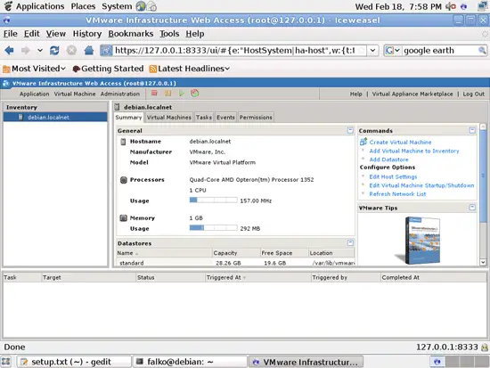 Главное окно веб-интерфейса VMware Server