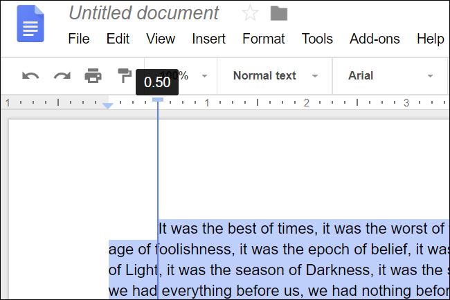 Переместите маркер первой строки, чтобы создать отступ.