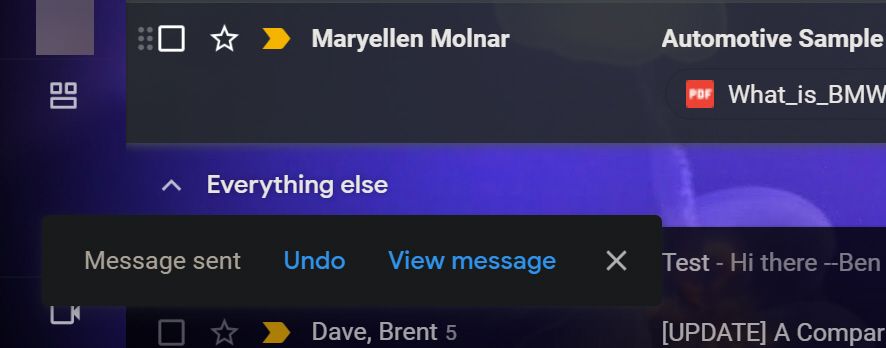 Интерфейс Gmail с опцией отмены отправки