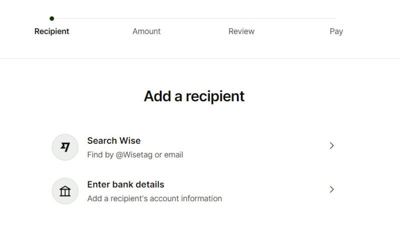 Добавление получателя в приложении Wise