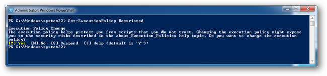 Успешное изменение политики обратно в Restricted