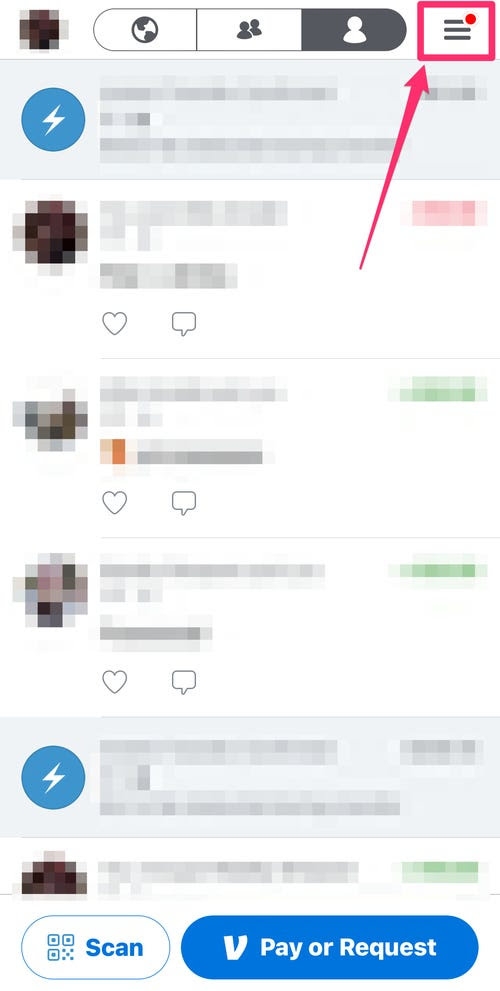 Экран: меню Venmo с разделом 'Незавершённые' запросы