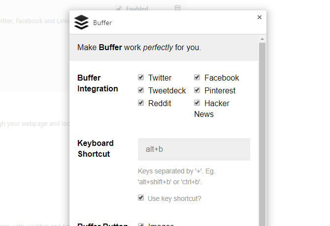 Опции расширения Buffer