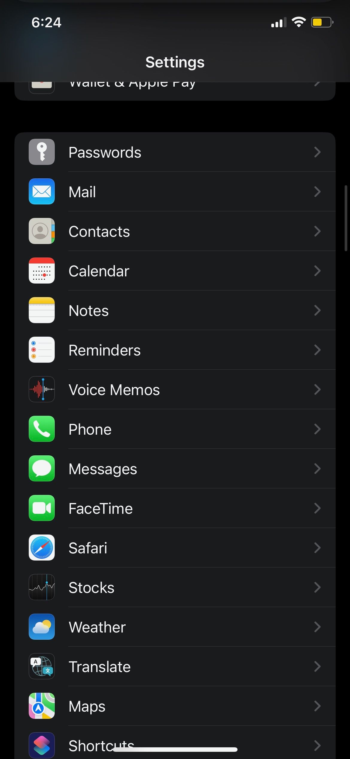 Settings app iPhone