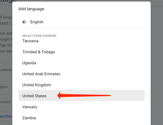 Выберите страну аккаунта