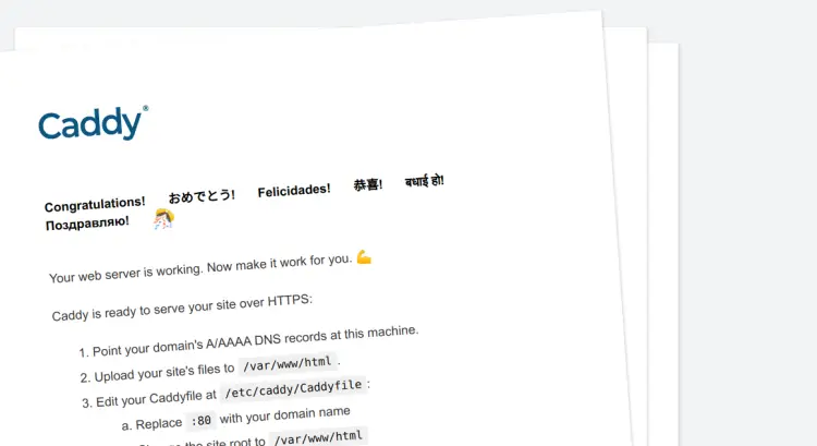 Страница по умолчанию Caddy (веб-сервер)