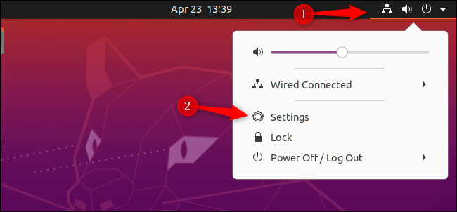 Открытие окна Настройки из панели GNOME