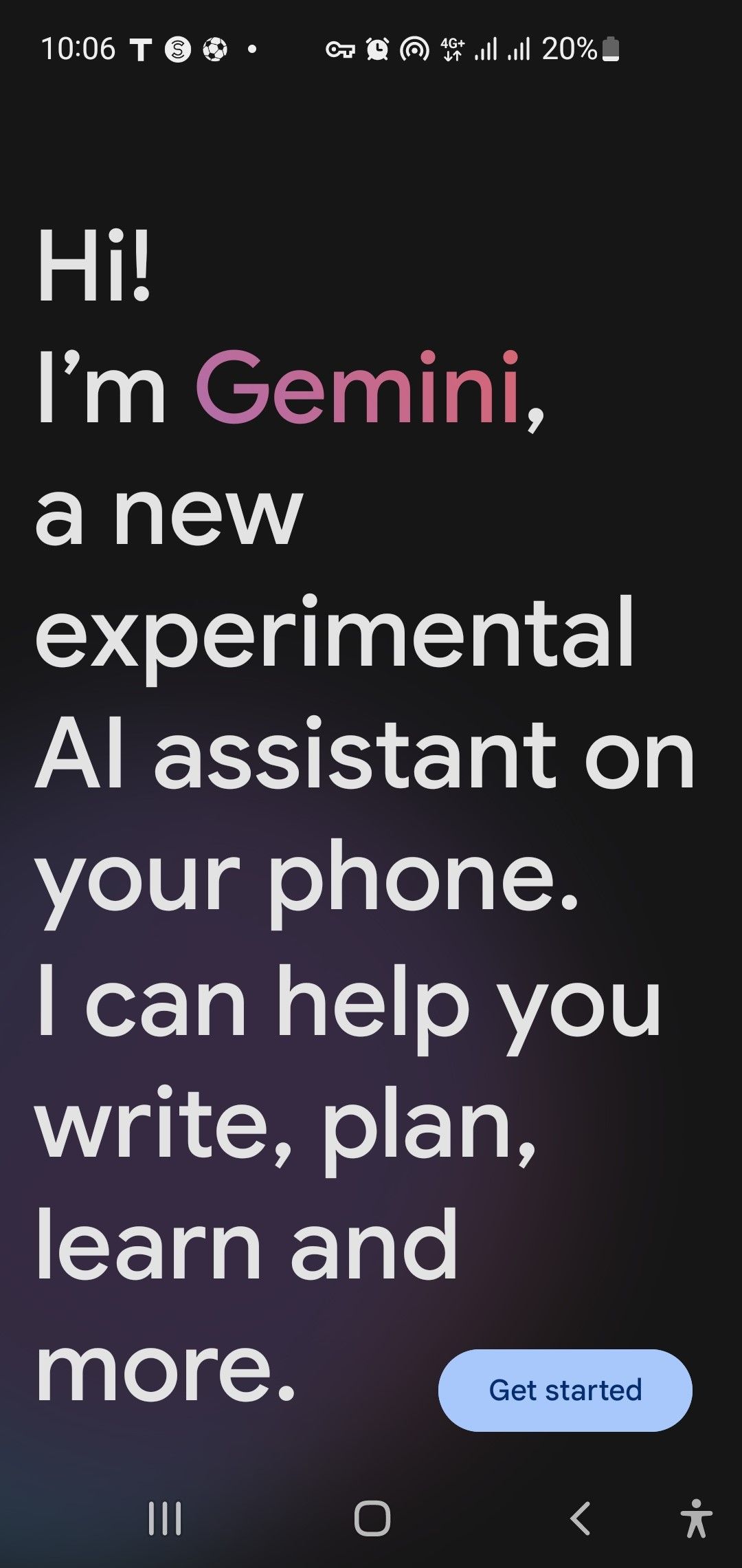 Главная страница приложения Gemini после первого запуска