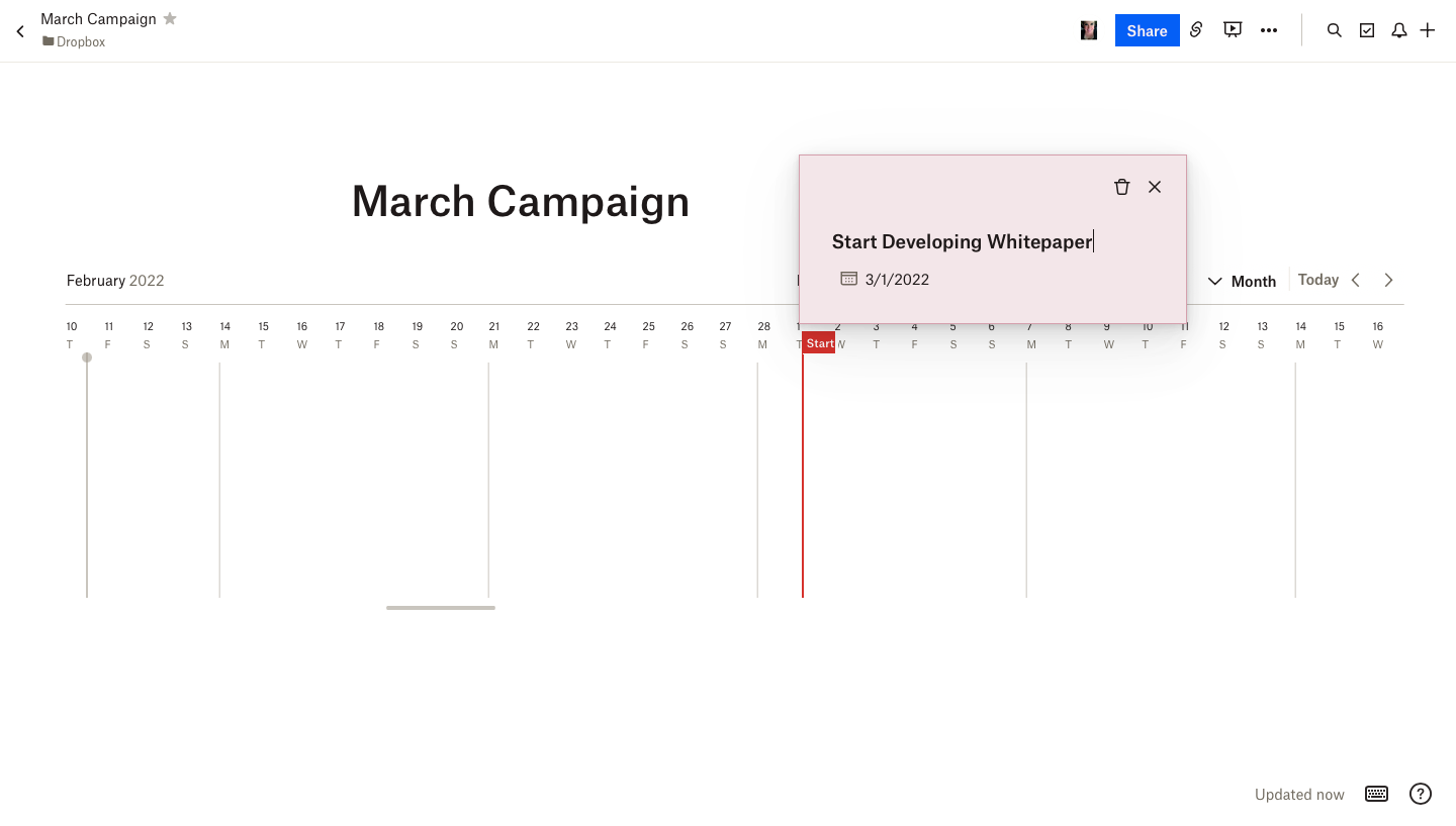 Милестон в проекте Dropbox Paper