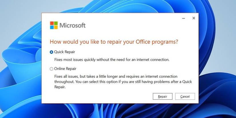 Окно выбора Microsoft Office для восстановления в списке программ