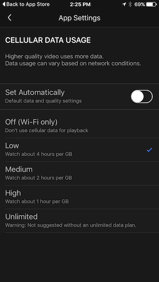 Параметры использования мобильных данных Netflix