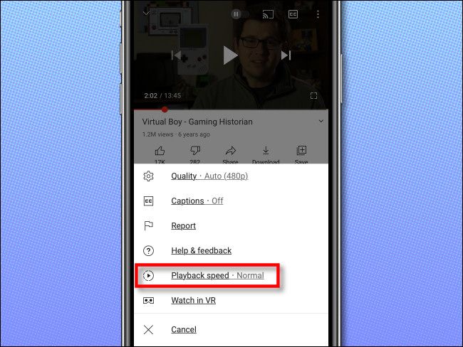 В появившемся меню нажмите «Playback speed».