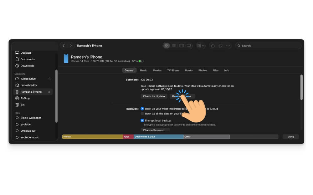 iPhone wiederherstellen im Finder
