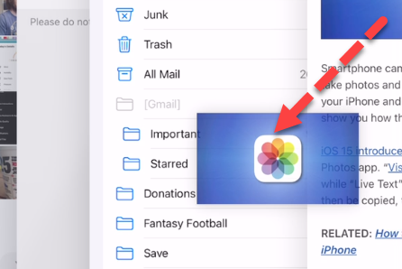 Перетаскивание фото в панель многозадачности.