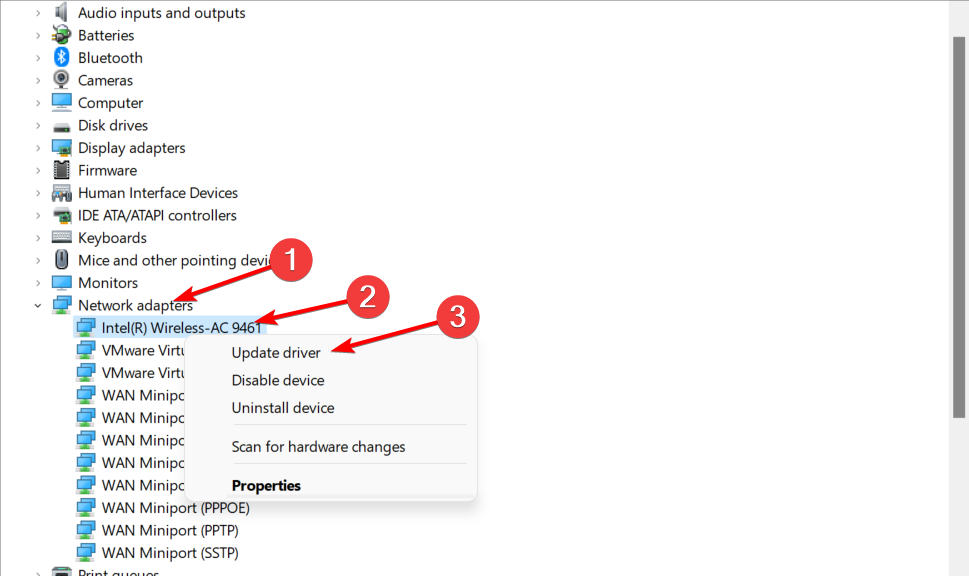 Обновление драйвера сетевого адаптера в Диспетчере устройств