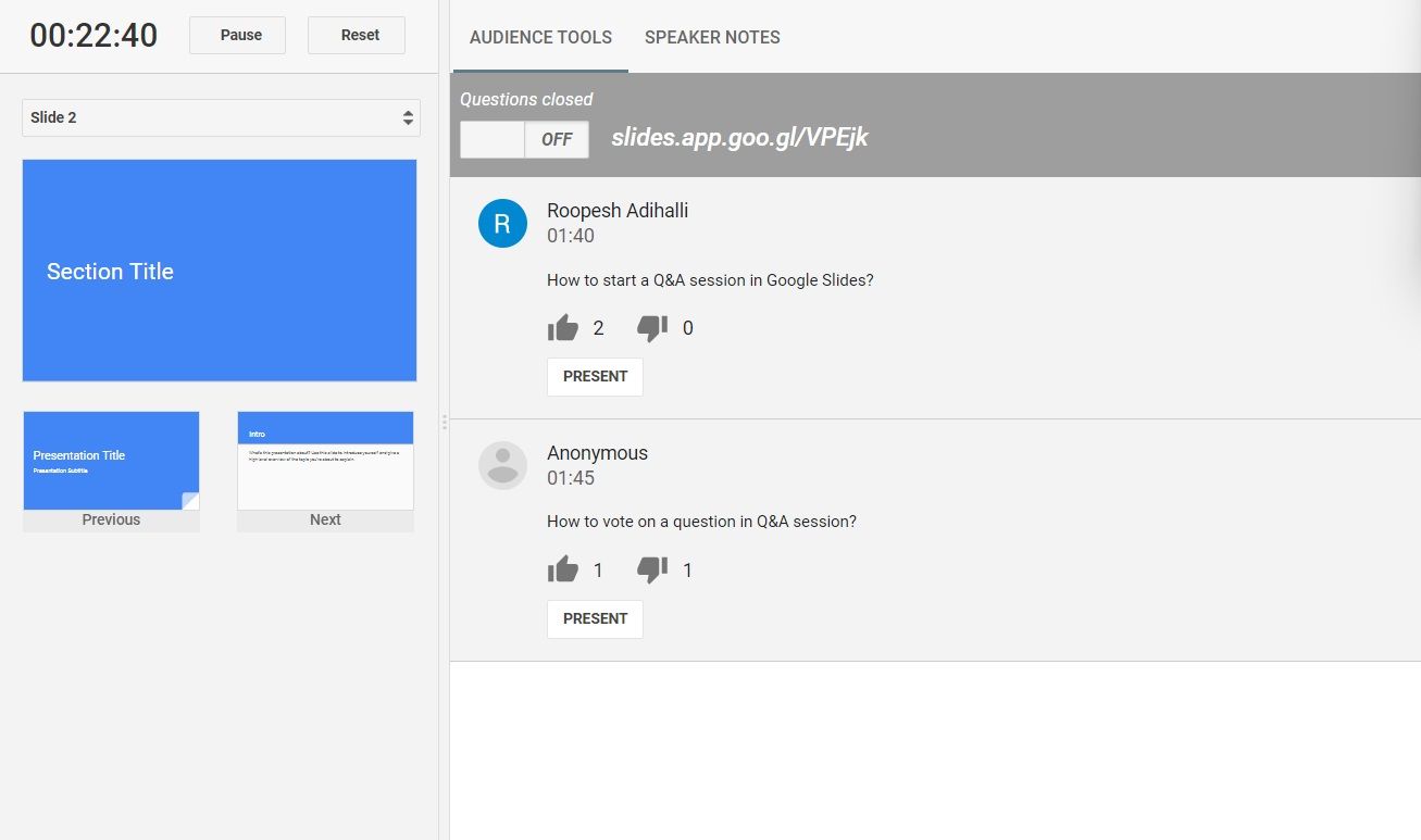 Google Slides Q&A Session Audience Tools Off Switch